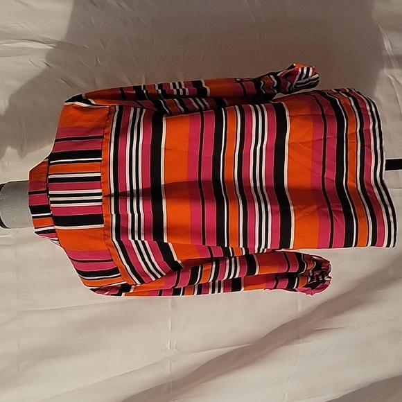 ELEMENTZ Petite Blouse with Adjustable Sleeves Red Orange Black Stripe Size PXL - Picture 4 of 7